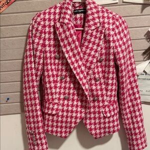 Karl Lagerfeld Pink and White Houndstooth Blazer